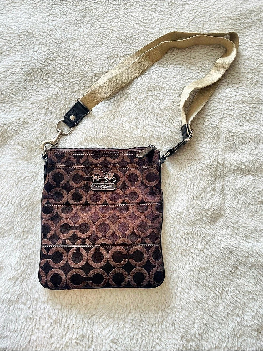 Coach Signature Stripe Swingpack Brown & Black Crossbody Bag